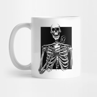 Halloween skeleton drinking coffee black Mug